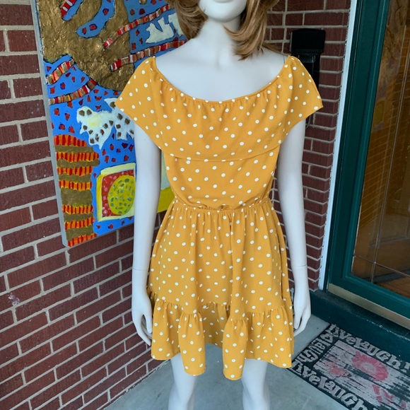 Charlotte Russe Dark Mustard Yellow PolkaDot Dress - Picture 2 of 8